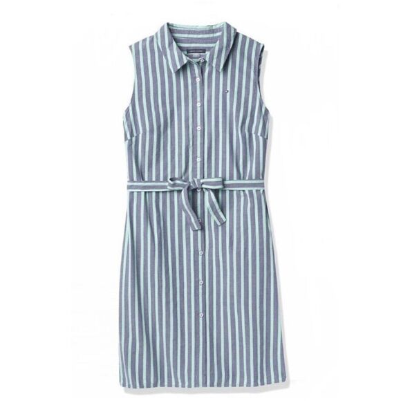Tommy Hilfiger Cotton Shirt Dress Sky Captain/Mint Dress size 10 - Picture 1 of 6